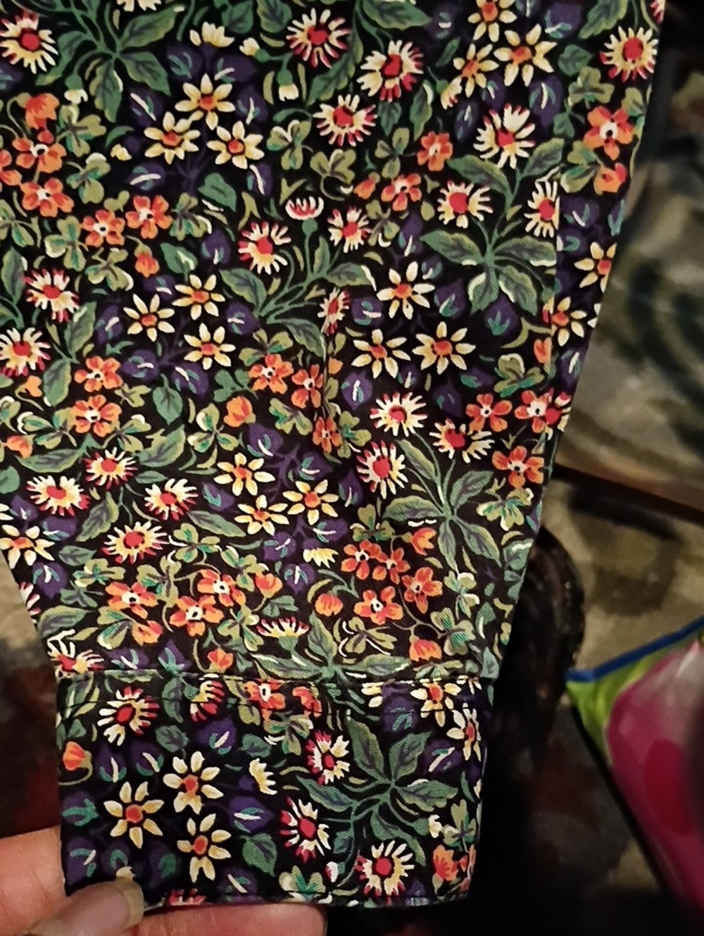 GAP Purple Floral Cotton Blouse with Green and Orange Accents - Picture 6 of 6